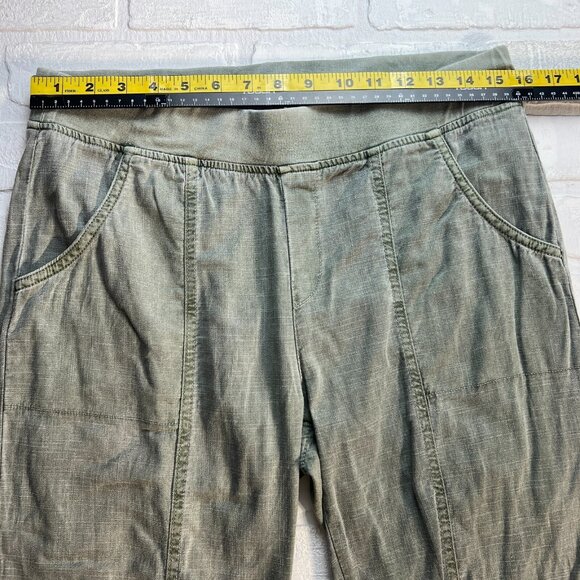 XCVI‎ Pants Womens Large Green Gino Ankle Slit Pull On Lyocell Cotton Pockets L - Picture 2 of 14